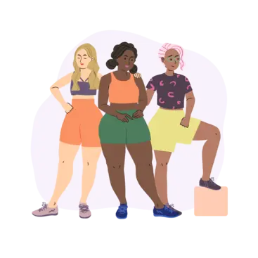 An illustration of three people wearing shorts